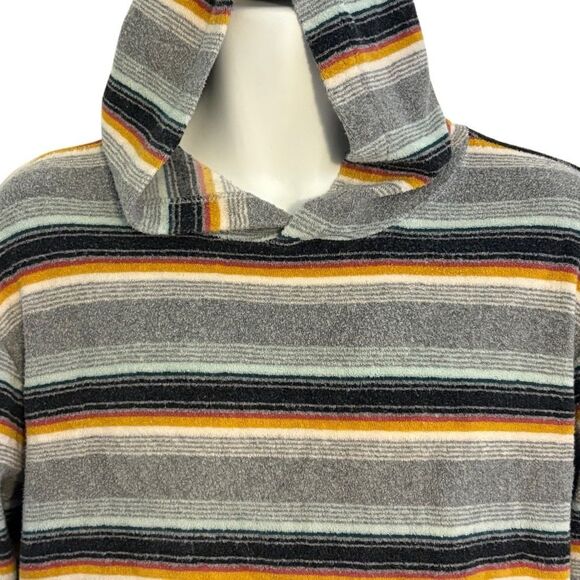 Medium Y2K Billabong Hoodie Terry Cloth Long Sleeve Striped Vintage Gray Black Y - Picture 1 of 6